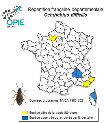 Carte de distribution de Ochthebius difficilis Mulsant, 1844
