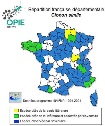 Carte de distribution de Cloeon simile Eaton, 1870