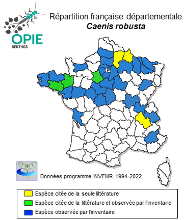 Carte de distribution de Caenis robusta Eaton, 1884