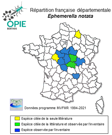 Carte de distribution de Ephemerella notata Eaton, 1887
