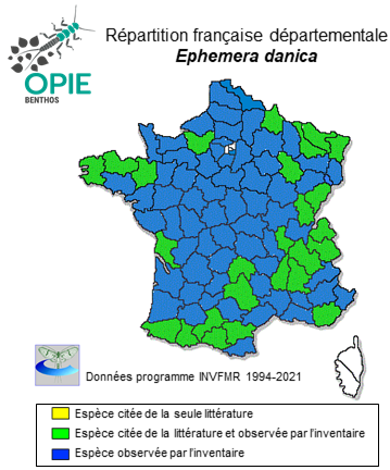 Carte de distribution de Ephemera danica O.F. Müller, 1764