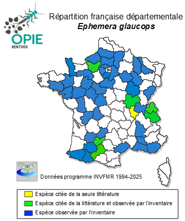 Carte de distribution de Ephemera glaucops Pictet, 1843