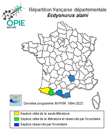 Carte de distribution de Ecdyonurus alaini Bauernfeind, 2020