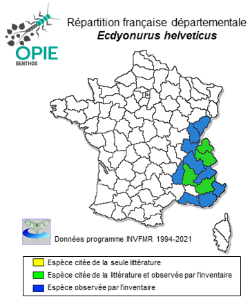 Carte de distribution de Ecdyonurus helveticus Eaton, 1883
