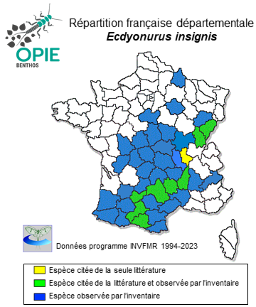 Carte de distribution de Ecdyonurus insignis (Eaton, 1870)