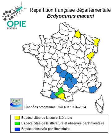 Carte de distribution de Ecdyonurus macani Thomas & Sowa, 1970