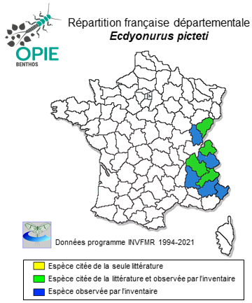 Carte de distribution de Ecdyonurus picteti (Meyer-Dür, 1864)