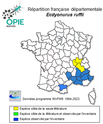 Carte de distribution de Ecdyonurus ruffii Grandi, 1953