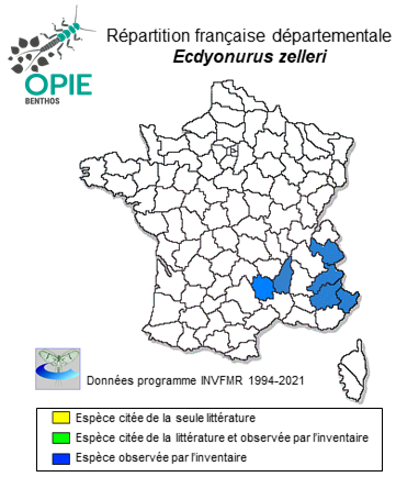 Carte de distribution de Ecdyonurus zelleri Eaton, 1885