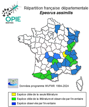 Carte de distribution de Epeorus assimilis Eaton, 1885