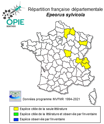 Carte de distribution de Epeorus sylvicola (Pictet, 1865)