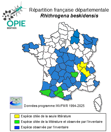 Carte de distribution de Rhithrogena beskidensis Alba-Tercedor & Sowa, 1987