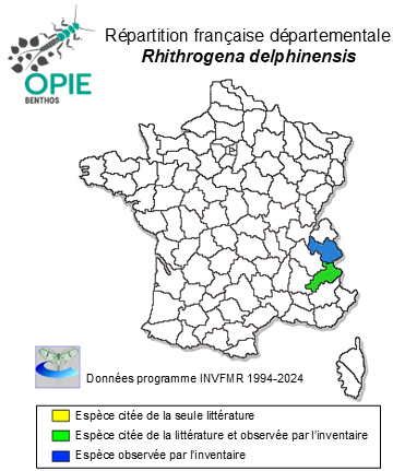 Carte de distribution de Rhithrogena delphinensis Sowa & Degrange, 1987