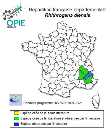Carte de distribution de Rhithrogena diensis Sowa & Degrange, 1987