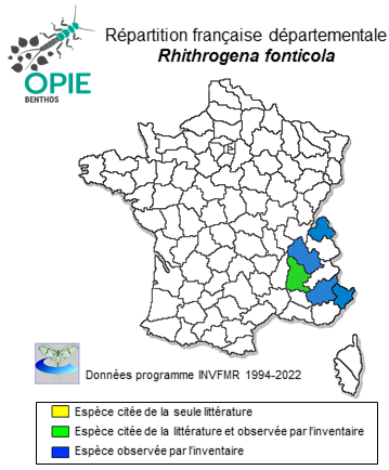 Carte de distribution de Rhithrogena fonticola Sowa & Degrange, 1987