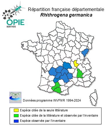 Carte de distribution de Rhithrogena germanica Eaton, 1885