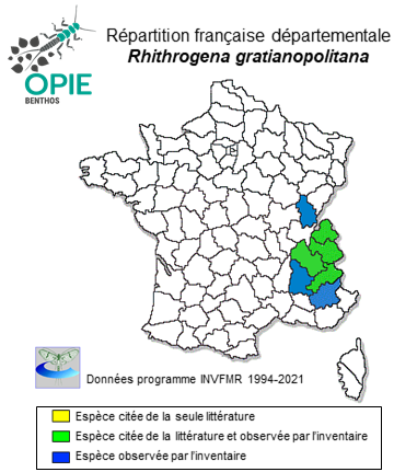 Carte de distribution de Rhithrogena gratianopolitana Sowa, Degrange & Sartori, 1986