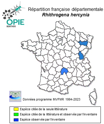 Carte de distribution de Rhithrogena hercynia Landa, 1969