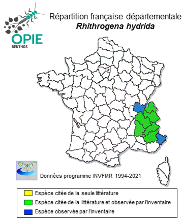Carte de distribution de Rhithrogena hybrida Eaton, 1885