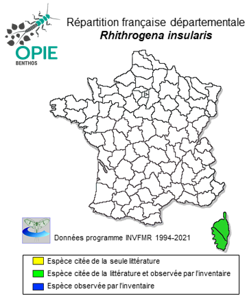 Carte de distribution de Rhithrogena insularis Esben-Petersen, 1913