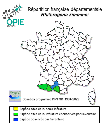 Carte de distribution de Rhithrogena kimminsi Thomas, 1970