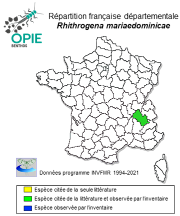 Carte de distribution de Rhithrogena mariaedominicae Sowa & Degrange, 1987