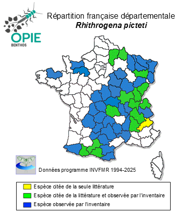 Carte de distribution de Rhithrogena picteti Sowa, 1971