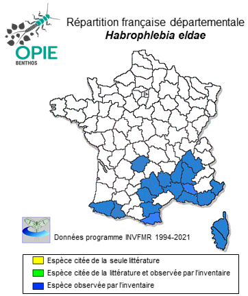 Carte de distribution de Habrophlebia eldae Jacob & Sartori, 1984