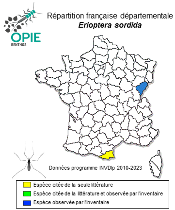 Carte de distribution de Erioptera sordida Zetterstedt, 1838