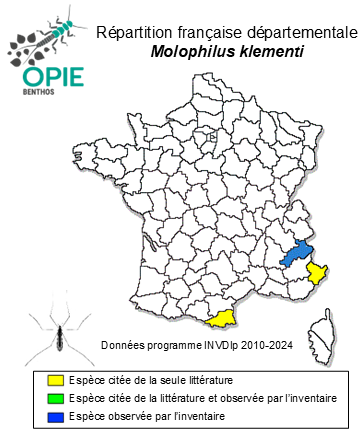 Carte de distribution de Molophilus klementi Mendl, 1973
