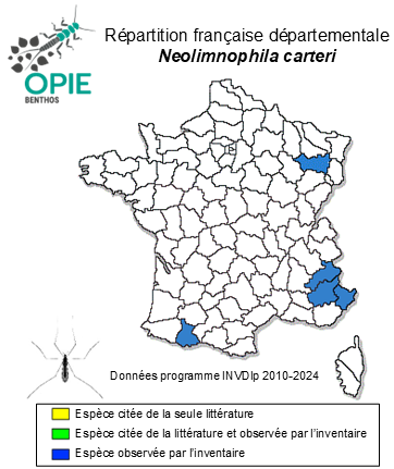 Carte de distribution de Neolimnophila carteri (Tonnoir, 1921)