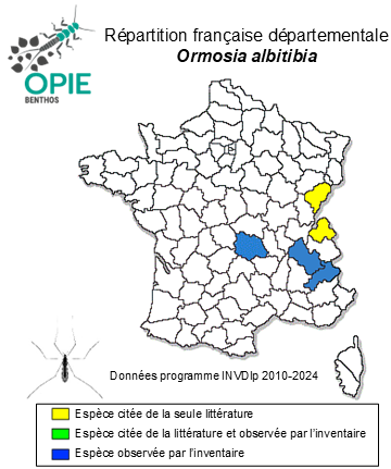 Carte de distribution de Ormosia albitibia Edwards, 1921