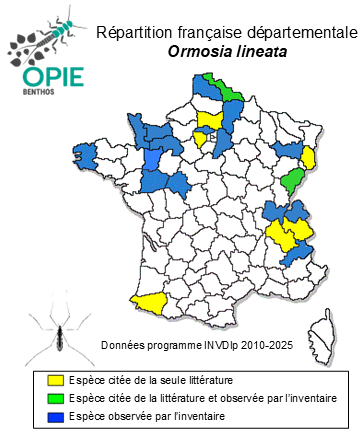 Carte de distribution de Ormosia lineata (Meigen, 1804)