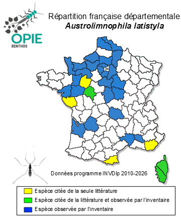 Carte de distribution de Austrolimnophila latistyla Starý, 1977