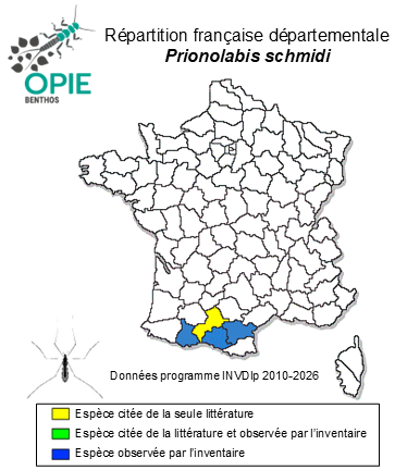 Carte de distribution de Prionolabis schmidi Starý, 2006