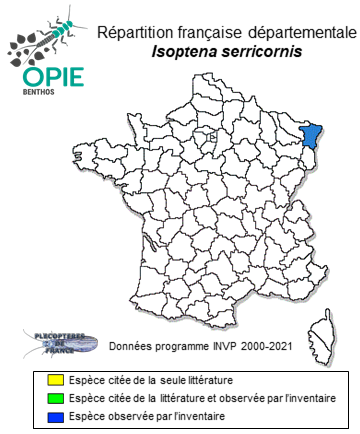 Carte de distribution de Isoptena serricornis (Pictet, 1841)