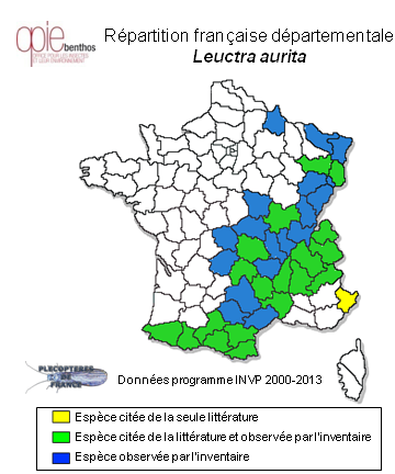 Carte de distribution de Leuctra aurita Navás, 1919