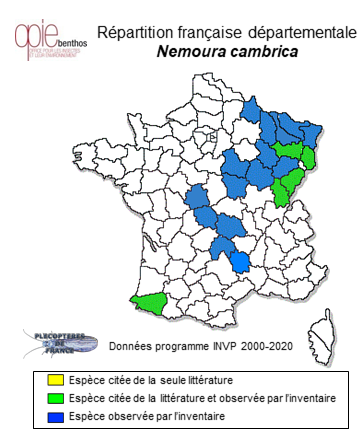 Carte de distribution de Nemoura cambrica Stephens, 1836