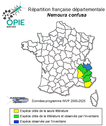 Carte de distribution de Nemoura confusa Zwick, 1970