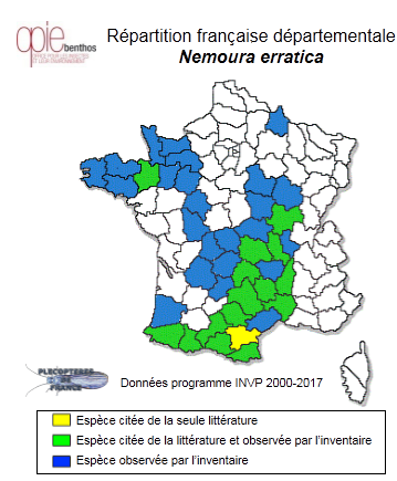 Carte de distribution de Nemoura erratica Claassen, 1936