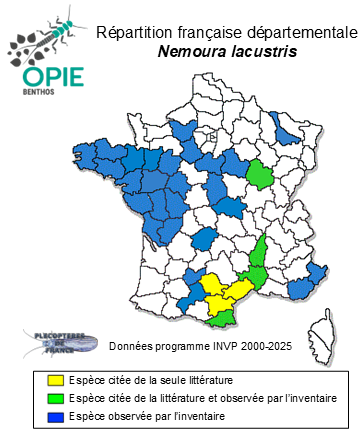 Carte de distribution de Nemoura lacustris Pictet, 1865