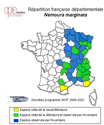Carte de distribution de Nemoura marginata Pictet, 1835