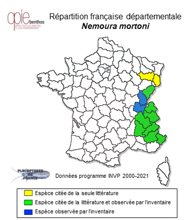 Carte de distribution de Nemoura mortoni Ris, 1902