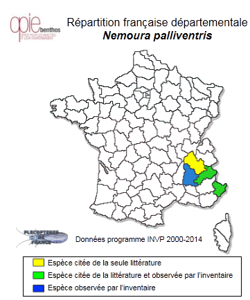 Carte de distribution de Nemoura palliventris Aubert, 1953