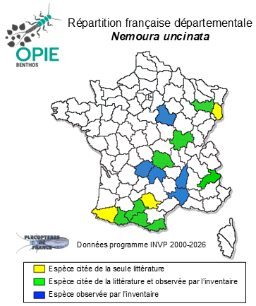 Carte de distribution de Nemoura uncinata Despax, 1934