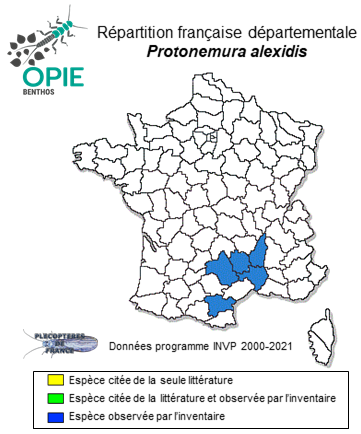 Carte de distribution de Protonemura alexidis Vinçon, Launay & Reding, 2021