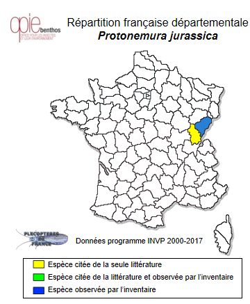 Carte de distribution de Protonemura jurassica Reding, Bolard & Vinçon, 2017