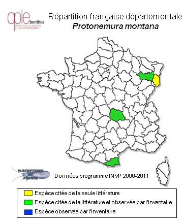Carte de distribution de Protonemura montana Kimmins, 1941