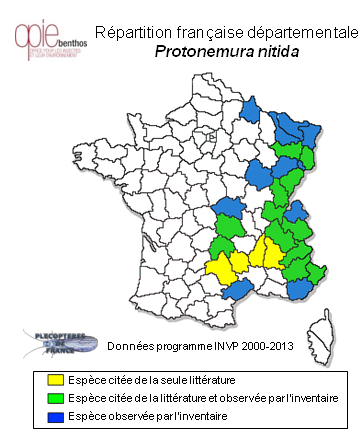 Carte de distribution de Protonemura nitida (Pictet, 1835)