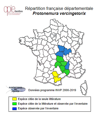 Carte de distribution de Protonemura vercingetorix Aubert, 1963 *